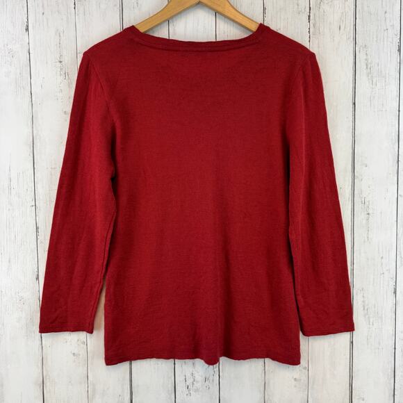 Vince Red Wool Essential Slim Bracelet Sleeve Crew Neck Sweater Pullover Large - Picture 8 of 14